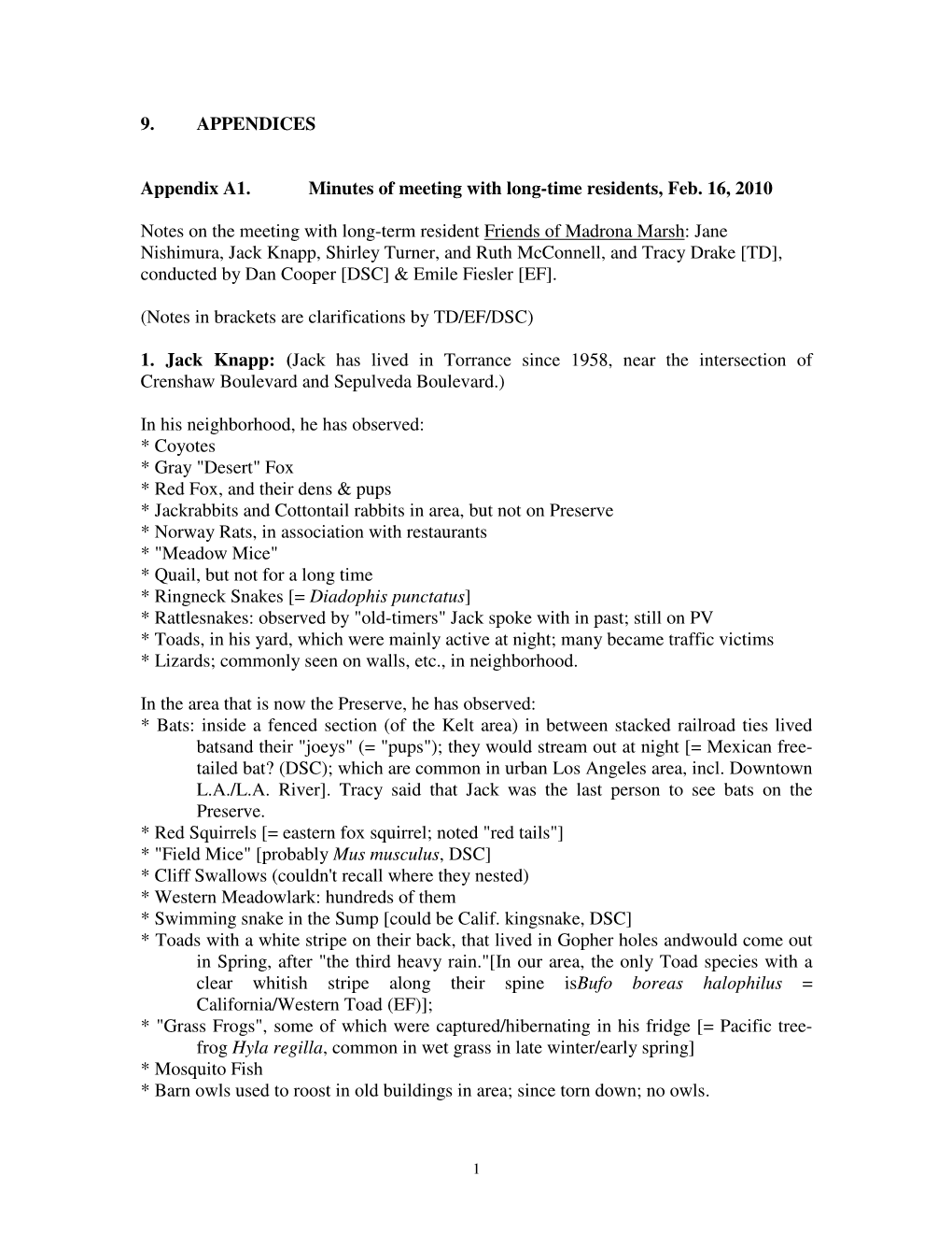 Appendices for MMP Biological Inventory Final Report