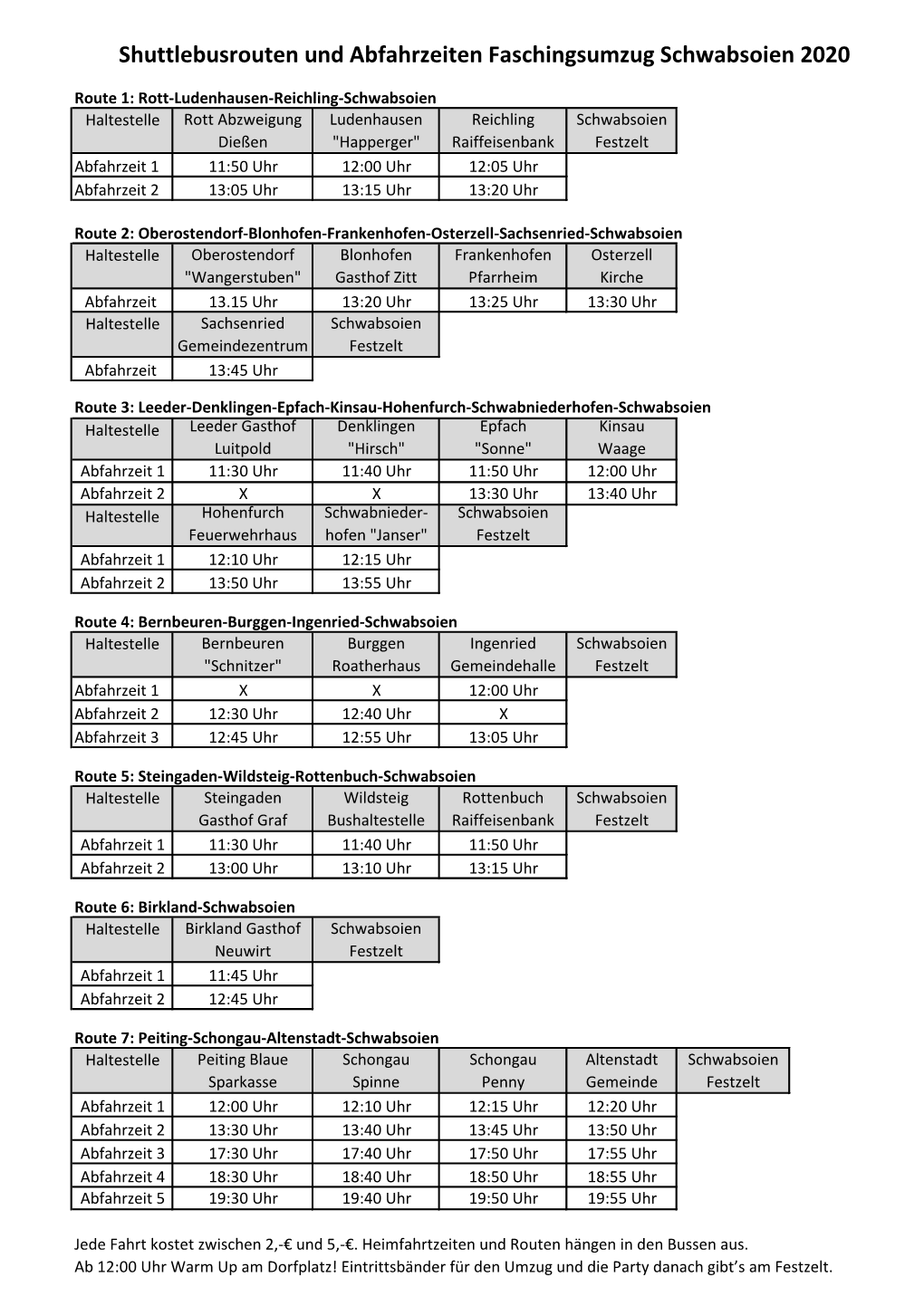 Shuttlebusrouten Und Abfahrzeiten Faschingsumzug Schwabsoien 2020