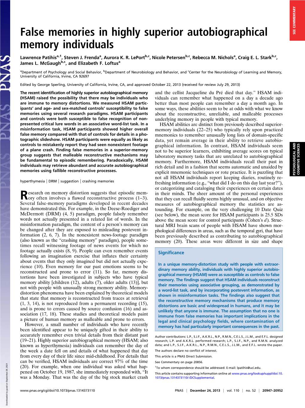 False Memories in Highly Superior Autobiographical Memory Individuals