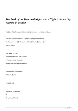 The Book of the Thousand Nights and a Night, Volume 1 by Richard F