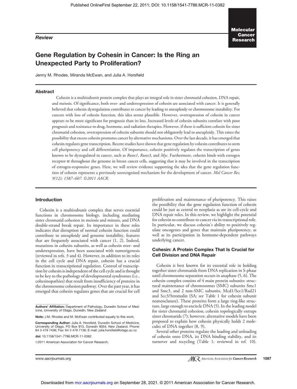 Gene Regulation by Cohesin in Cancer: Is the Ring an Unexpected Party to Proliferation?