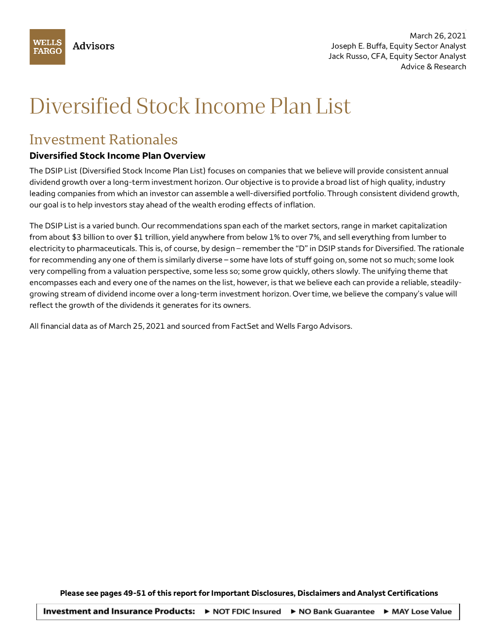 Diversified Stock Income Plan List