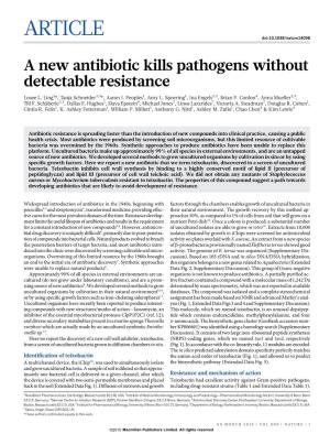 A New Antibiotic Kills Pathogens Without Detectable Resistance