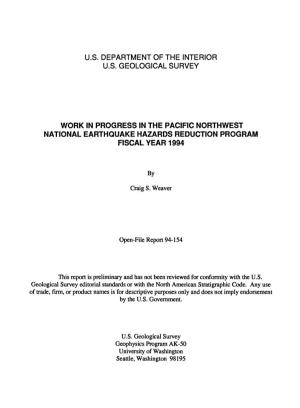 Work in Progress in the Pacific Northwest National Earthquake Hazards Reduction Program Fiscal Year 1994