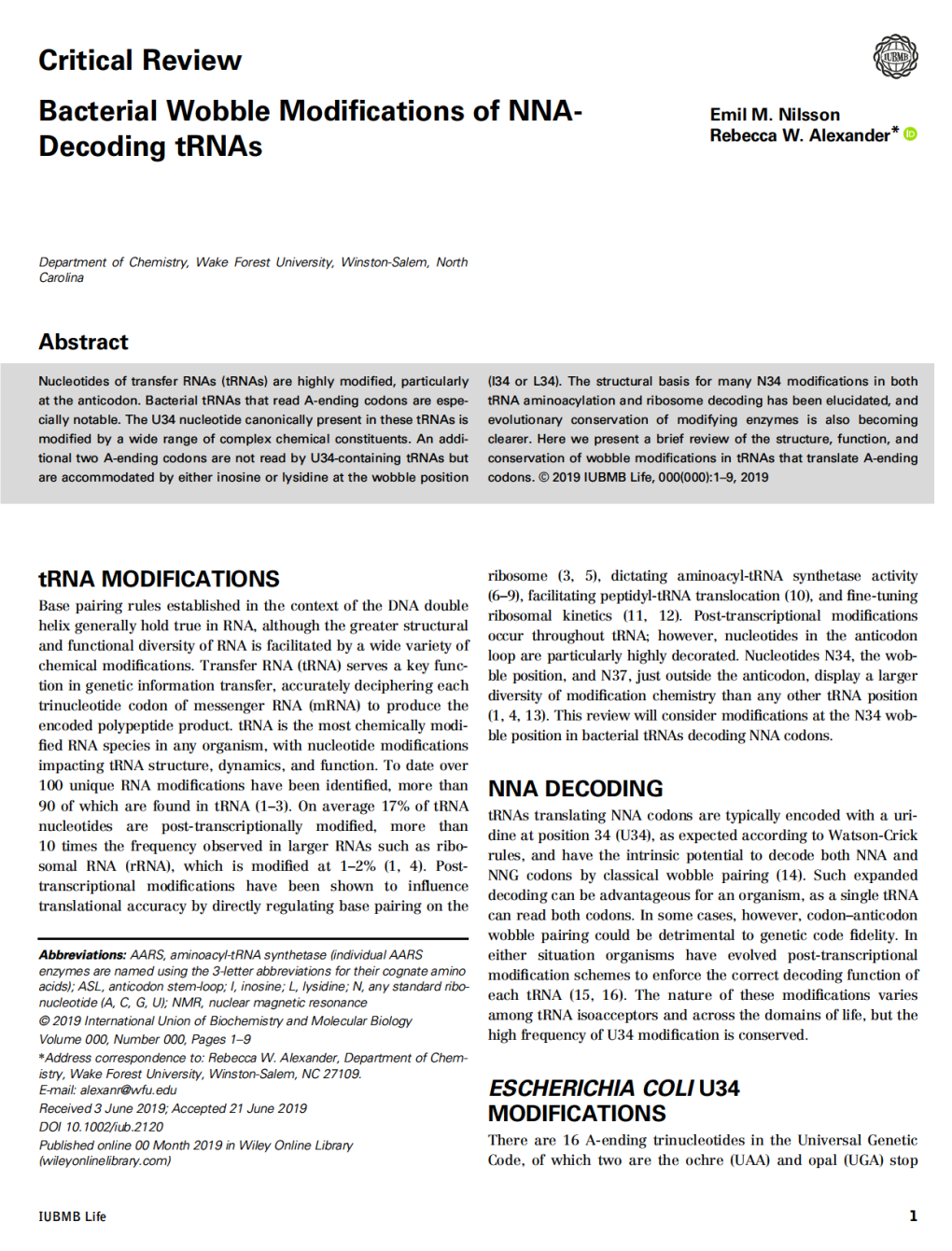 Bacterial Wobble Modifications of NNA‐Decoding Trnas