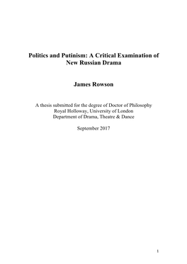James Rowson Phd Thesis Politics and Putinism a Critical Examination