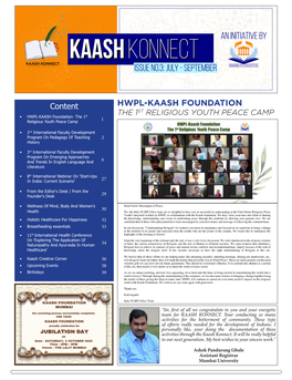 HWPL-KAASH FOUNDATION Content the 1ST RELIGIOUS YOUTH PEACE CAMP St • HWPL-KAASH Foundation- the 1 1 Religious Youth Peace Camp