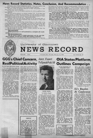 University of Cincinnati News Record. Thursday, February 14, 1963. Vol