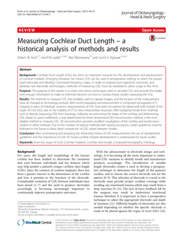 Measuring Cochlear Duct Length – a Historical Analysis of Methods and Results Robert W