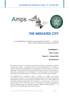 The Mediated City Conference: London 01 – 03 April, 2014