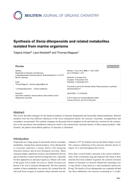 Synthesis of Xenia Diterpenoids and Related Metabolites Isolated from Marine Organisms