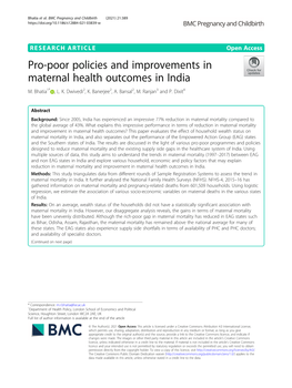 Pro-Poor Policies and Improvements in Maternal Health Outcomes in India M