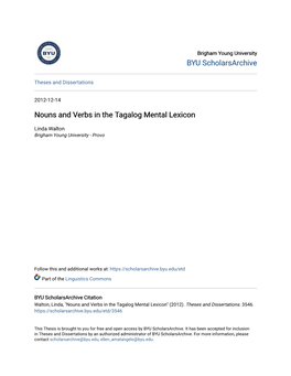 Nouns and Verbs in the Tagalog Mental Lexicon