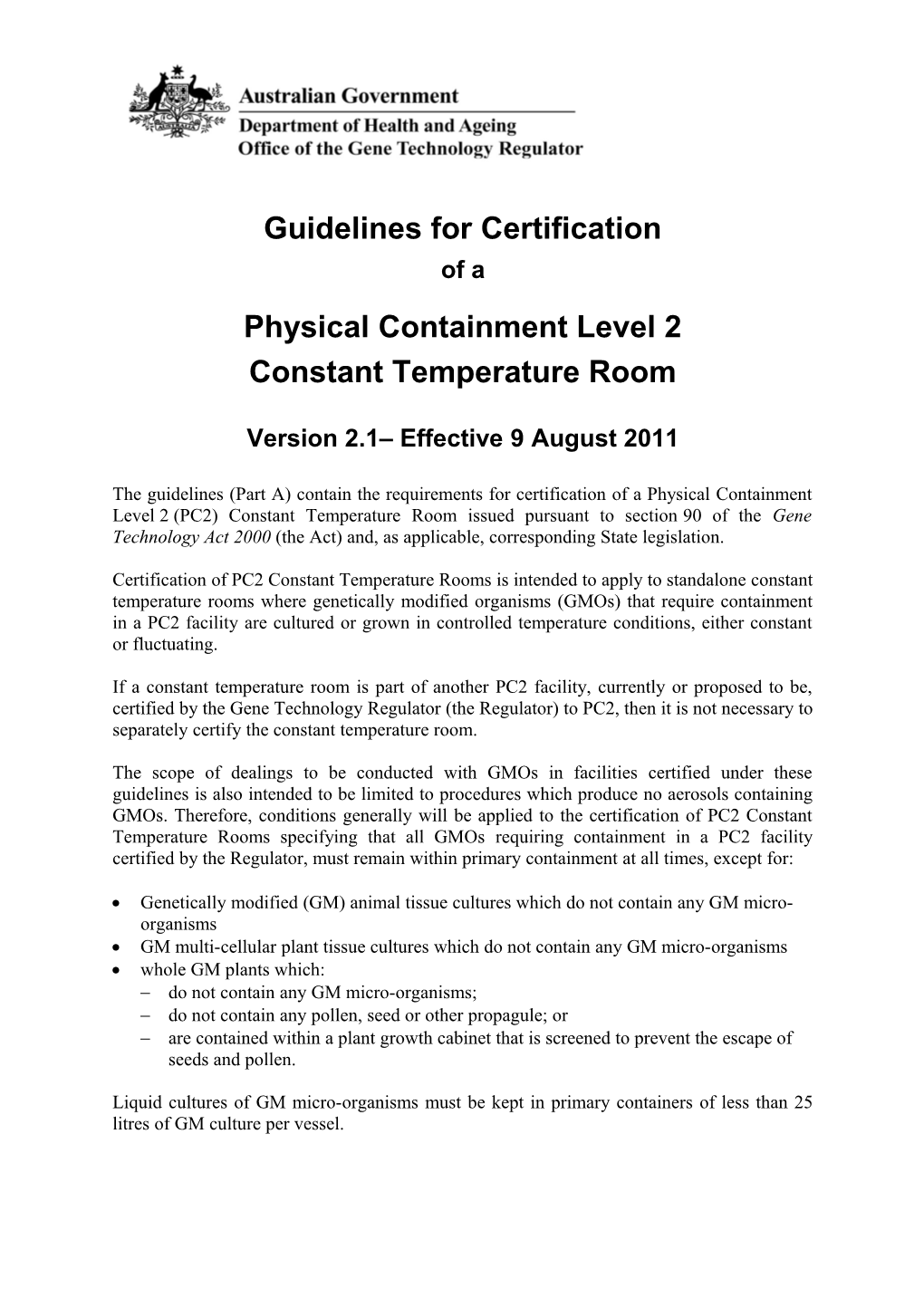 Guidelines for Certification of a PC2 Laboratory