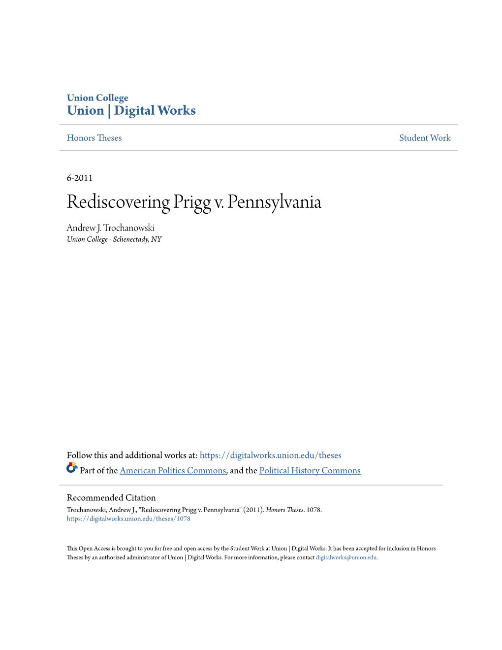 Rediscovering Prigg V. Pennsylvania Andrew J