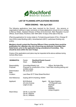 Weekly List of Planing Applications