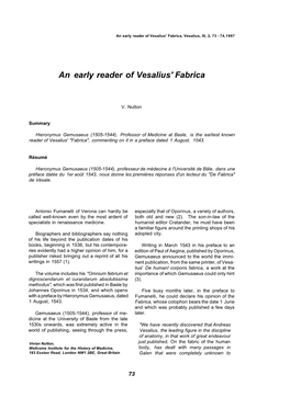 An Early Reader of Vesalius' Fabrica, Vesalius, III, 2, 73 - 74,1997