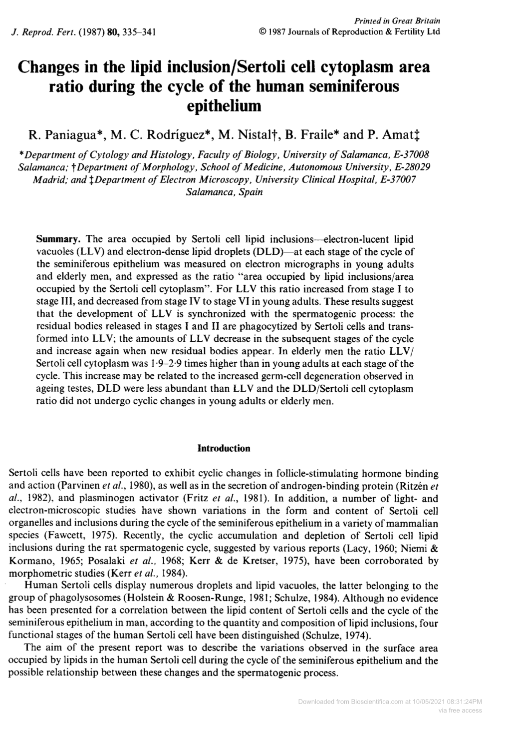 Changes in the Lipid Inclusion/Sertoli Cell Cytoplasm Area Epithelium