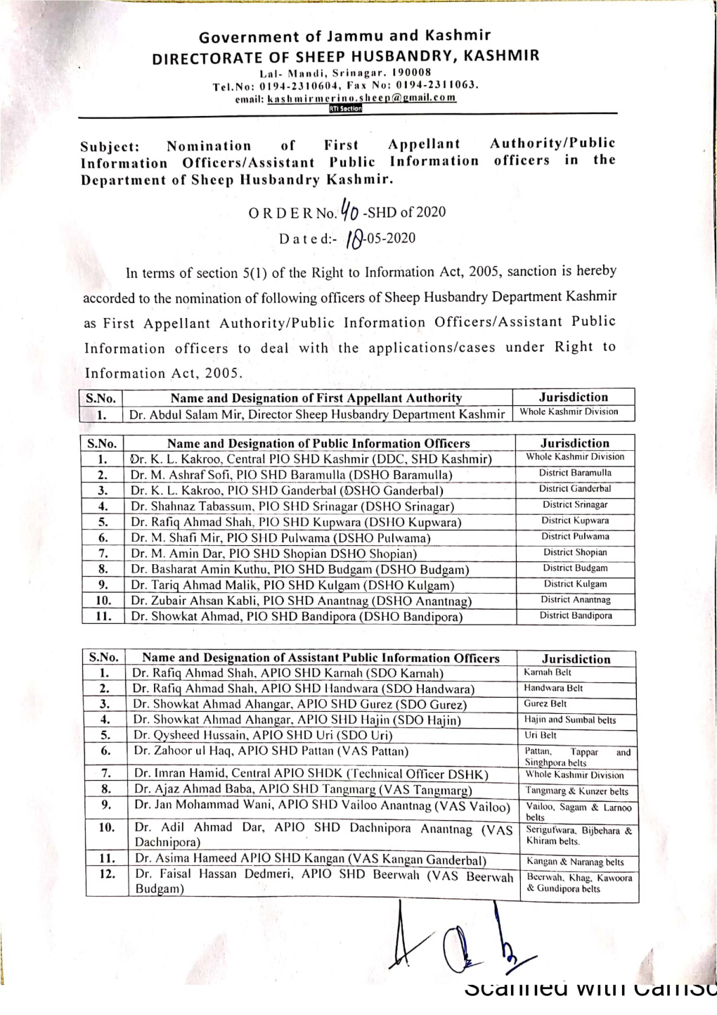 Government of Jammu and Kashmir DIRECTORATE of SHEEP HUSBANDRY, KASHMIR Lnl- Mini (Lit Srinagar