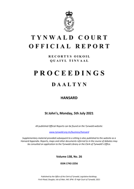 05 Jul 2021 Tynwald Hansard