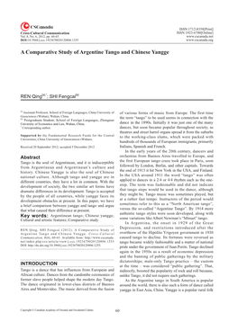 A Comparative Study of Argentine Tango and Chinese Yangge