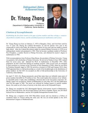 Dr. Yitang Zhang Professor Department of Mathematics University of California, Santa Barbara