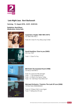 Late Night Jazz: Burt Bacharach