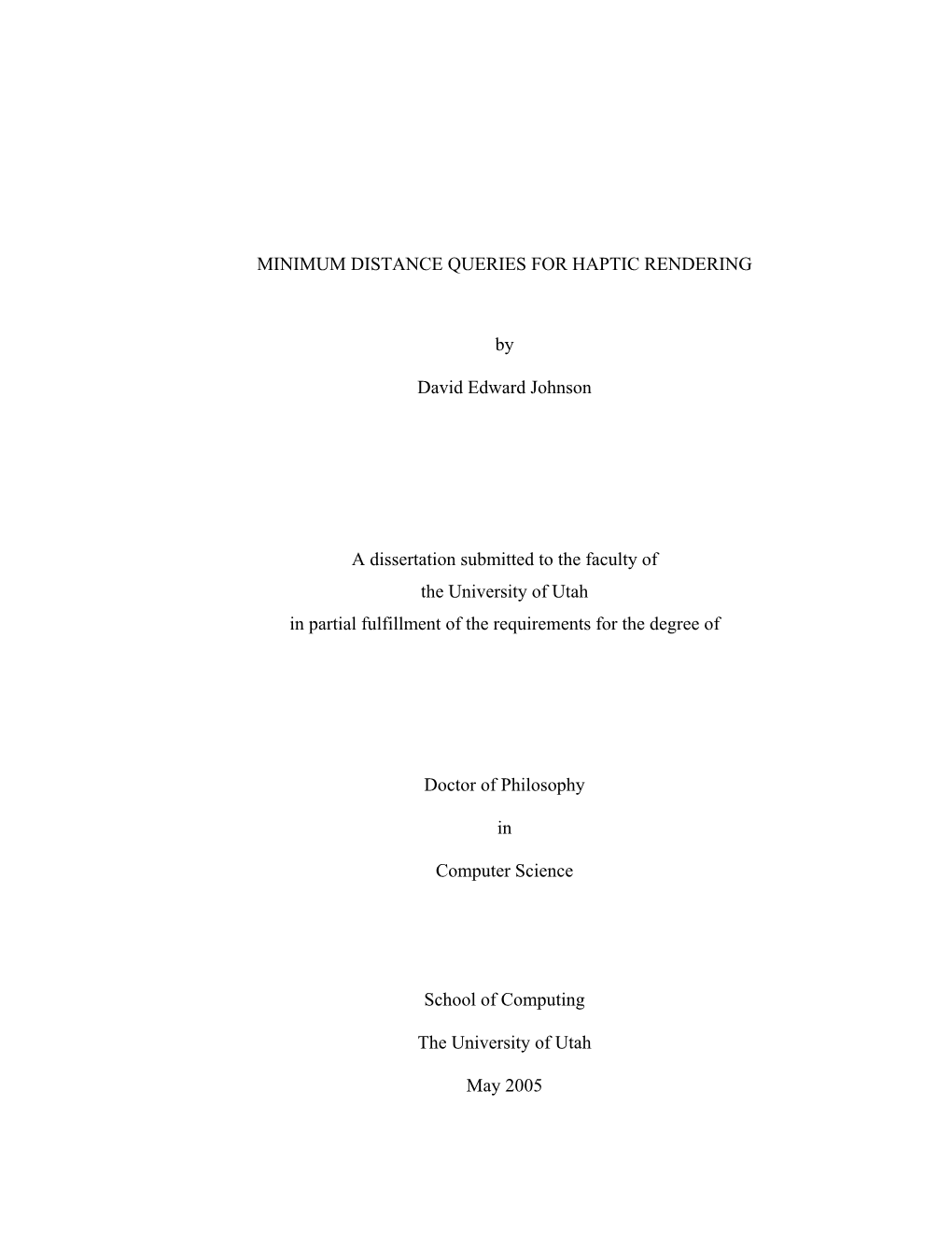 Minimum Distance Queries for Haptic Rendering