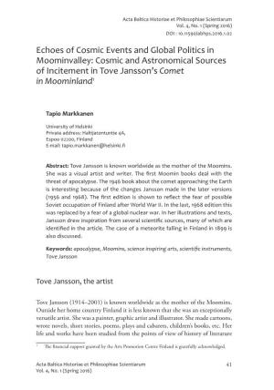 Cosmic and Astronomical Sources of Incitement in Tove Jansson’Svol