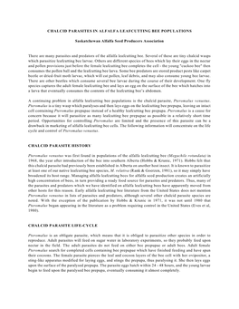 Chalcid Parasites in Alfalfa Leafcutting Bee Populations