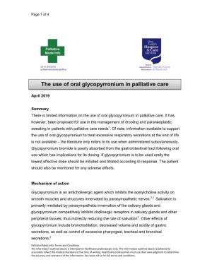 The Use of Oral Glycopyrronium in Palliative Care