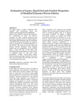 Evaluation of Luster, Hand Feel and Comfort Properties of Modified Polyester Woven Fabrics