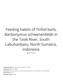 Feeding Habits of Tinfoil Barb, Barbonymus Schwenenfeldii in the Tasik River, South Labuhanbatu, North Sumatra, Indonesia by Eri Yusni