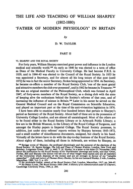 The Life and Teaching of William Sharpey (1802-1880) 'Father of Modern Physiology' in Britain