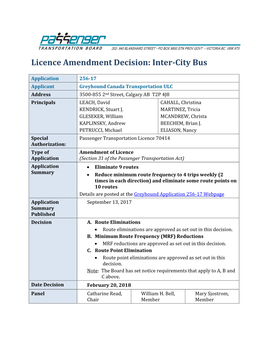 Licence Amendment Decision: Inter-City Bus