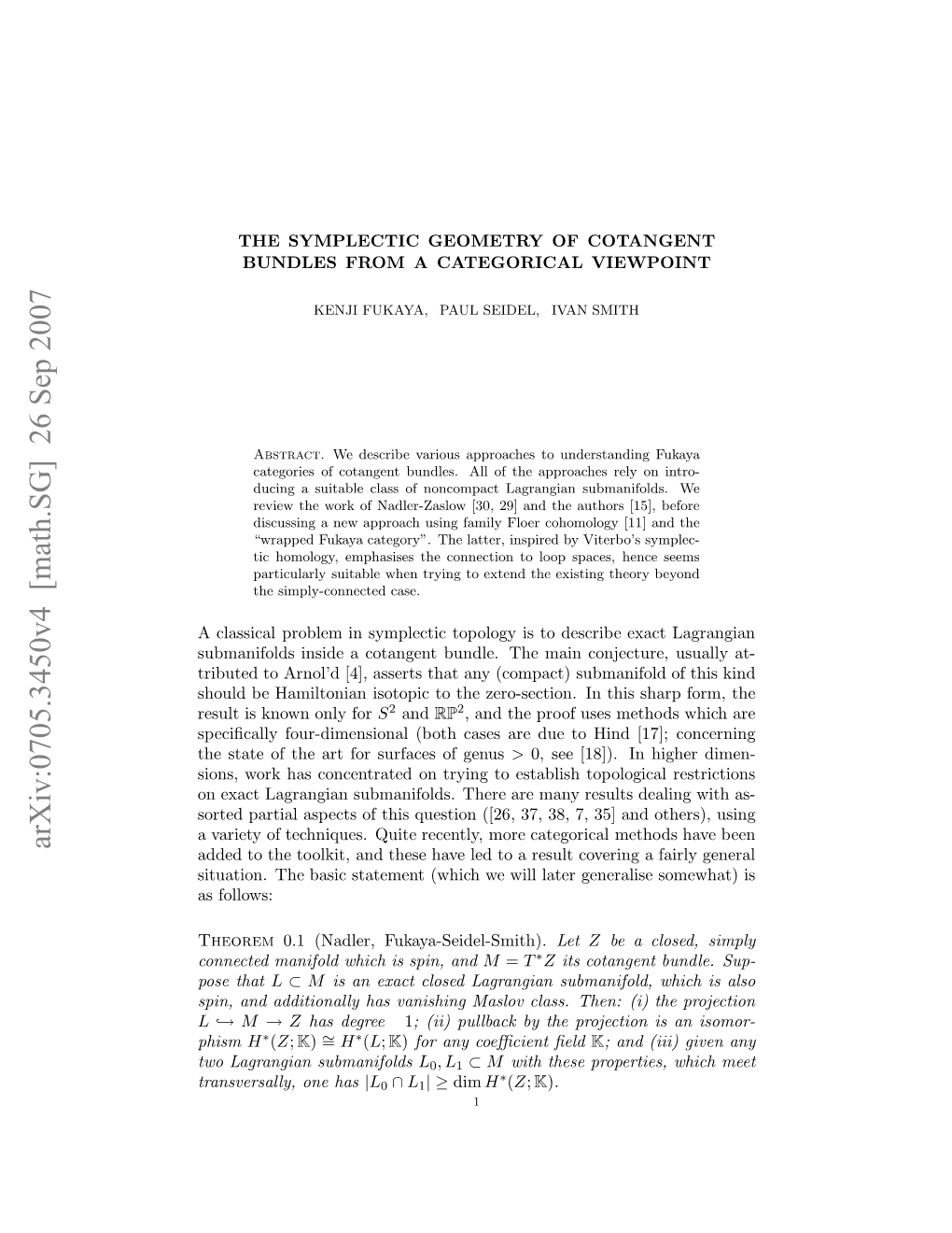 The Symplectic Geometry of Cotangent Bundles from a Categorical Viewpoint