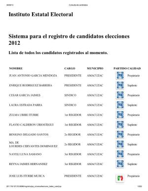 Instituto Estatal Electoral Sistema Para El Registro De Candidatos