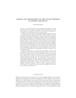 Origins and Development of the Cauchy Problem in General Relativity