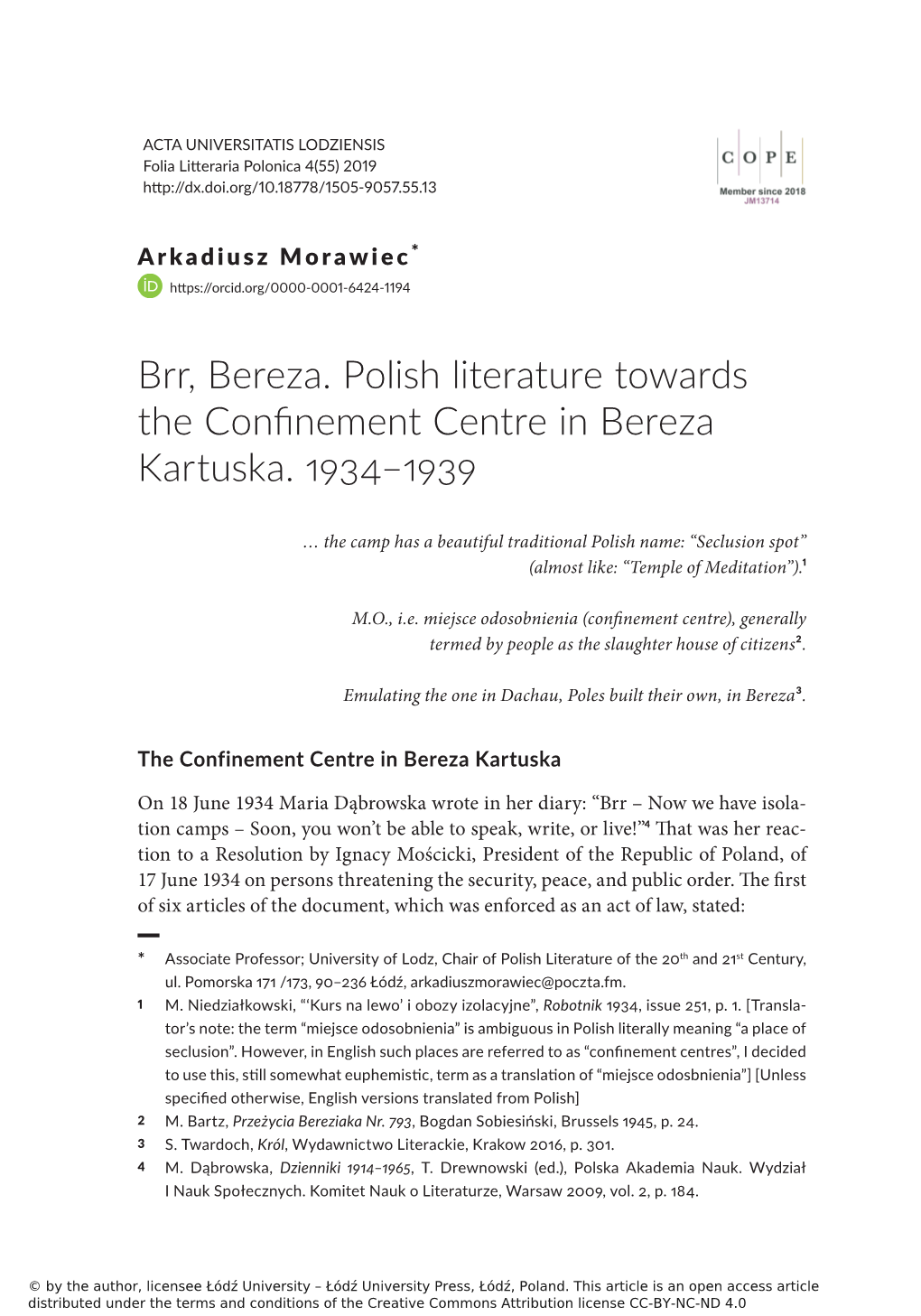 Brr, Bereza. Polish Literature Towards the Confinement Centre in Bereza Kartuska
