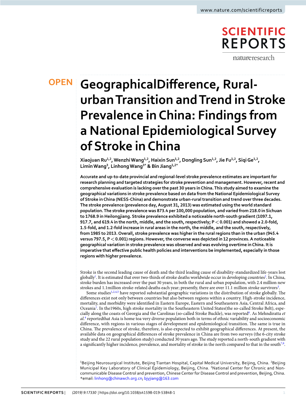 Geographicaldifference, Rural-Urban Transition and Trend in Stroke