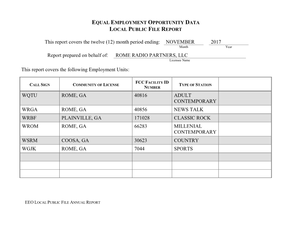 Equal Employment Opportunity Data Local Public File Report