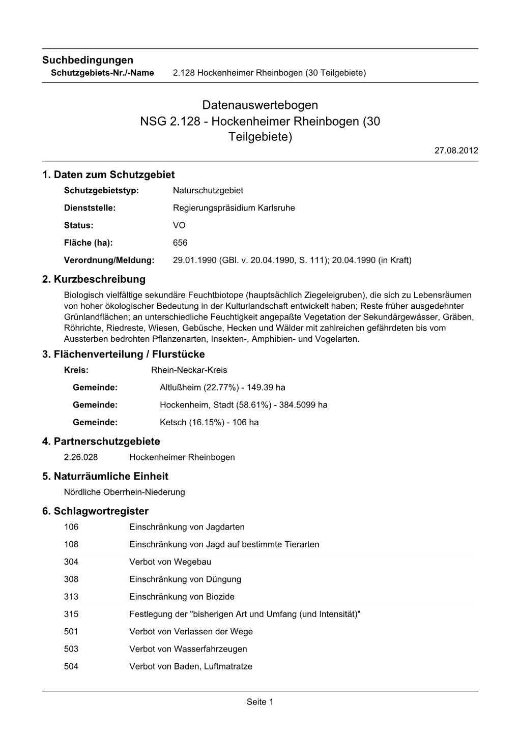 Hockenheimer Rheinbogen (30 Teilgebiete)