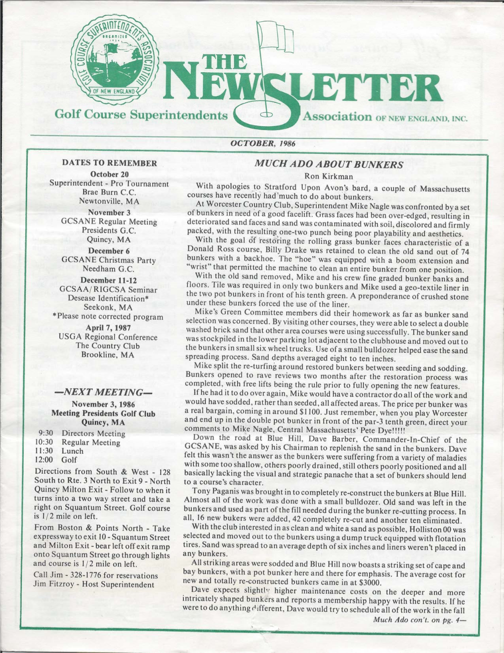 LETTER Golf Course Superintendents Association of NEW ENGLAND, INC