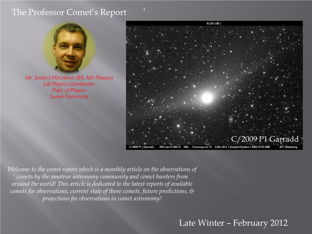 The Professor Comet's Report Late Winter – February 2012