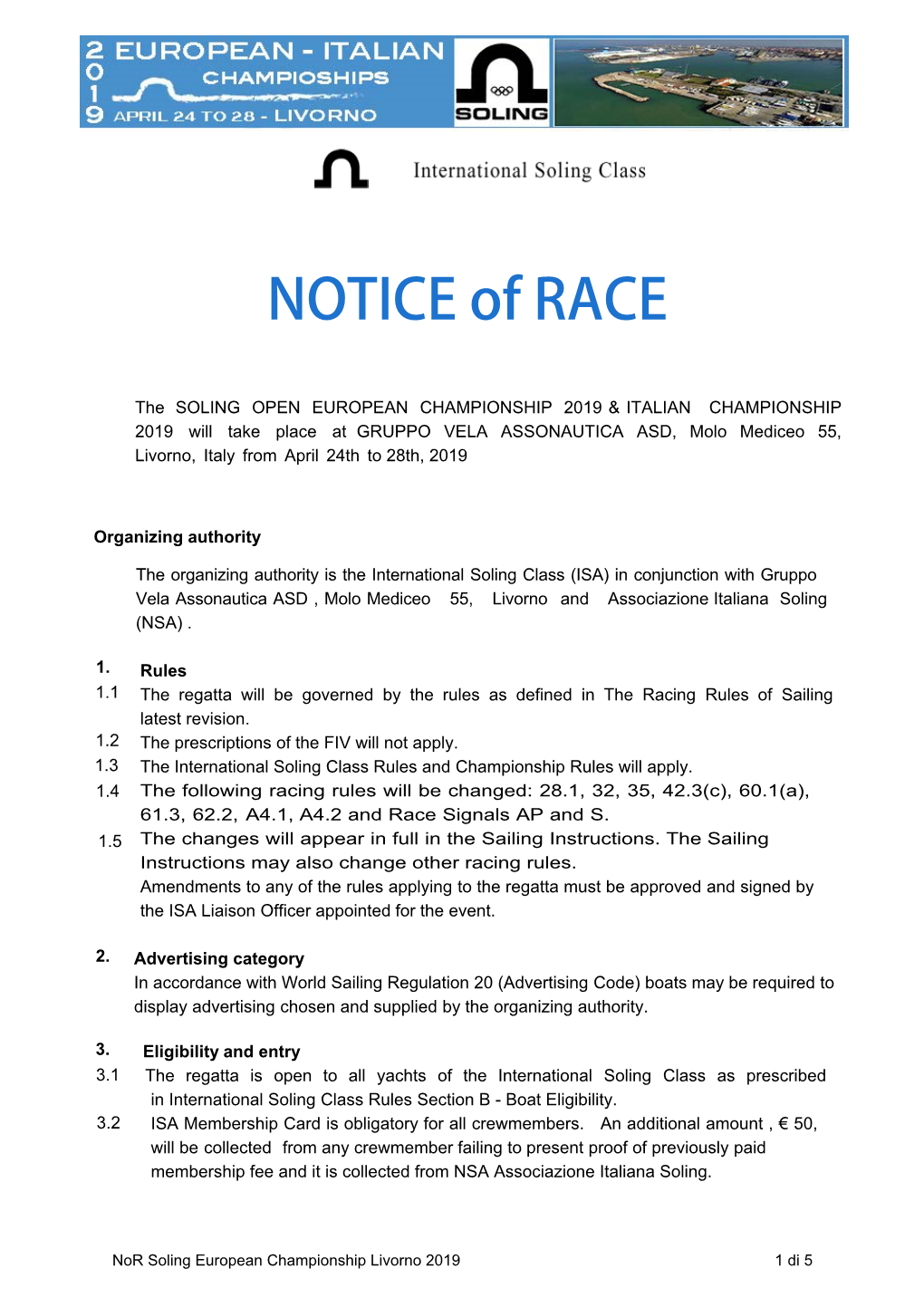 NOTICE of RACE