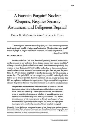 Nuclear Weapons, Negative Security Assurances, and Belligerent Reprisal1