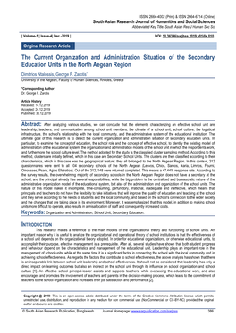 The Current Organization and Administration Situation of the Secondary Education Units in the North Aegean Region