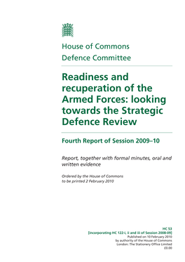 Readiness and Recuperation of the Armed Forces: Looking Towards the Strategic Defence Review