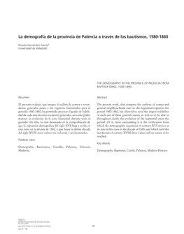 La Demografía De La Provincia De Palencia a Través De Los Bautismos, 1580-1860