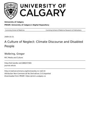 A Culture of Neglect: Climate Discourse and Disabled People
